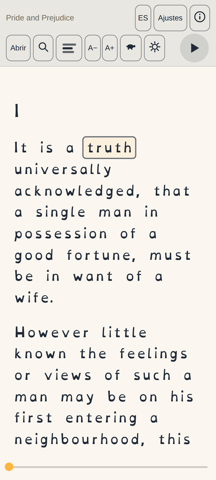 El primer capítulo de Pride and Prejudice en tipografía OpenDyslexic